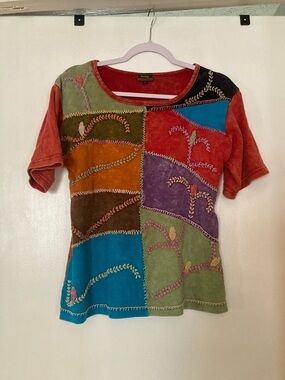 Rising International Multicolor Patchwork Short Sleeve Tee